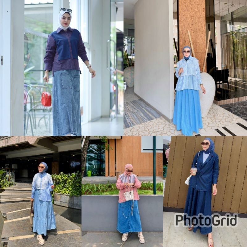 Elham Set Rok Dan Kemeja Garis-Garis by Sister Diva Set Rok Wanita Kekinian Cod Murah