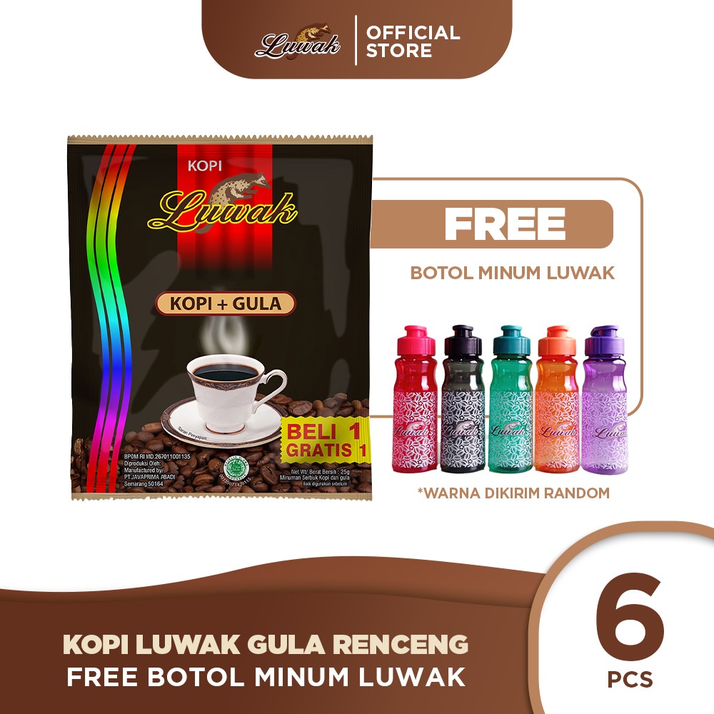 

Kopi Luwak Gula Renceng 10x25gr 6pcs - FREE Botol Minum Luwak