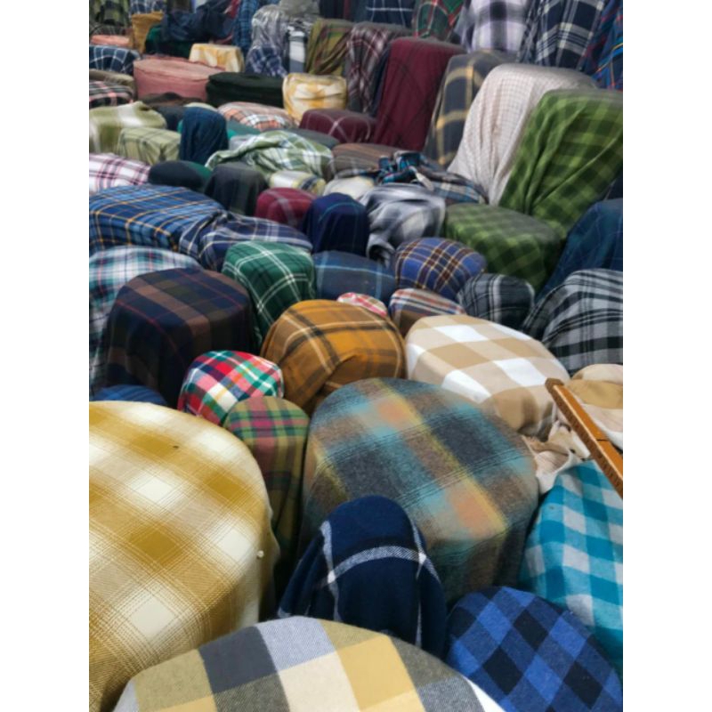 Bahan Kain Kemeja Flanel Motif Kotak Kotak Katun Flanel