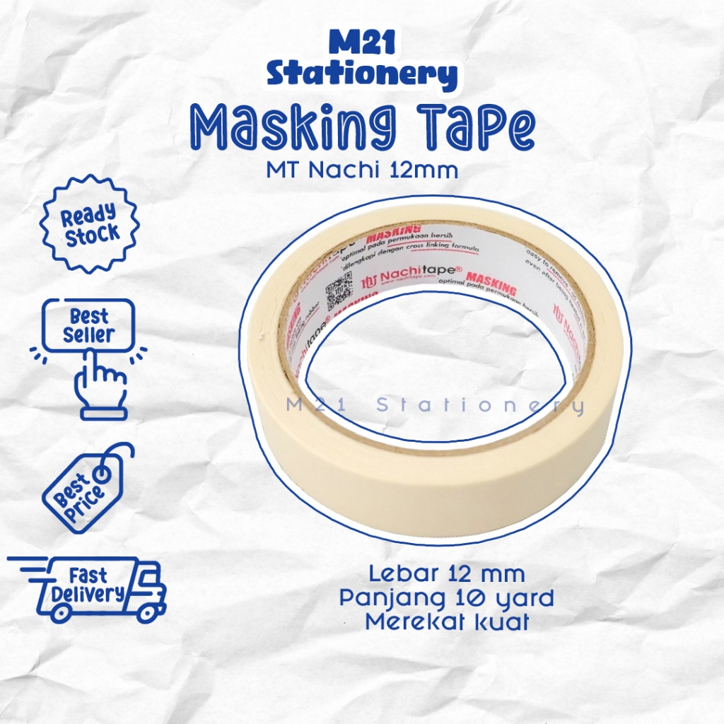 

(1 PCS) MASKING TAPE NACHI 12MM / ISOLASI LAKBAN SOLASI KERTAS PUTIH CREAM MEREKAT KUAT COVERING TAPE PITA PEREKAT ADHESIVE TAPE / M21 STATIONERY JOGJA