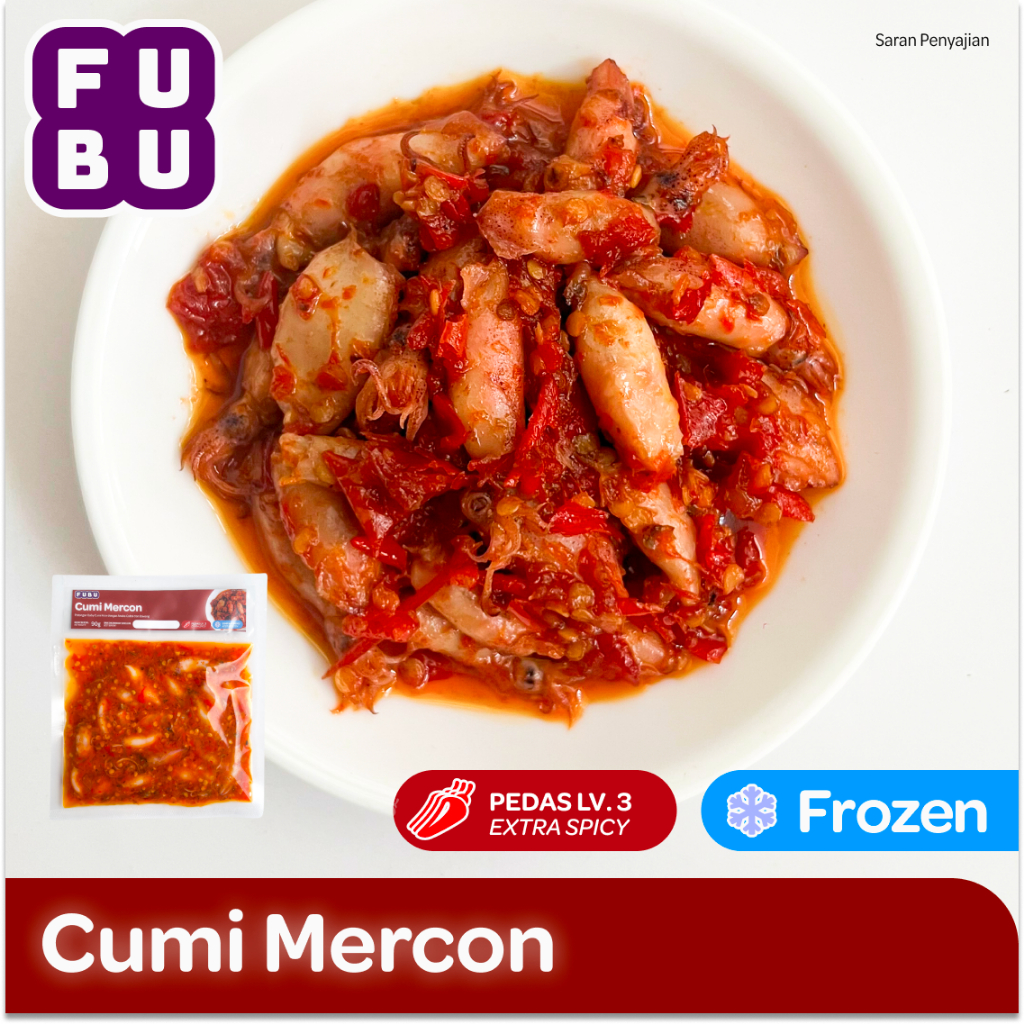 

FUBU Cumi Mercon - Oseng Baby Cumi Asin Sambal Cabe Merah Pedas - Satu Porsi Lauk Instan Frozen Food