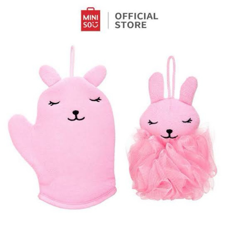 Miniso Rabbit Shower Sponge Bath Set / Set alat mandi gosok badan spons mandi