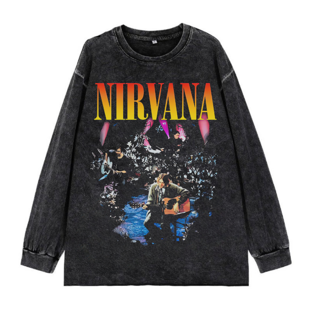 Deliberate "Nirvana" Stone Wash Long Sleeve Oversized T-Shirt | Vintage | COD | Atasan | Kaos Band