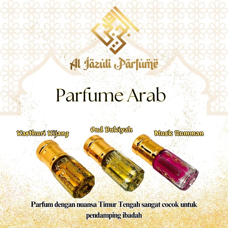 PARFUME SHOLAT PARFUM ARAB NON ALKOHOL BIBIT MURNI OUD BUKIYAH KASTURI KIJANG MUSK RUMMAN MADAWI 3ML