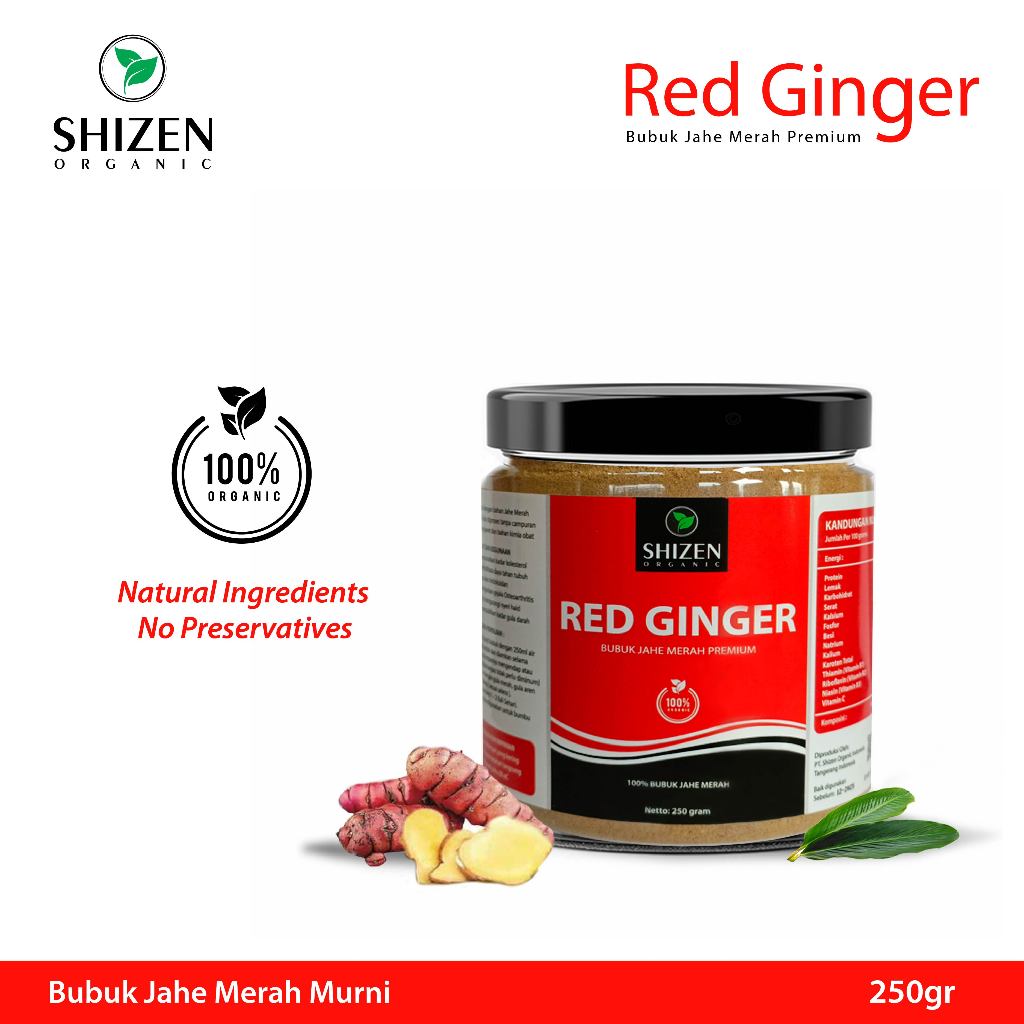 

Shizen Red Ginger Bubuk Jahe Merah Premium - Bubuk Jahe merah Murni 250 gram