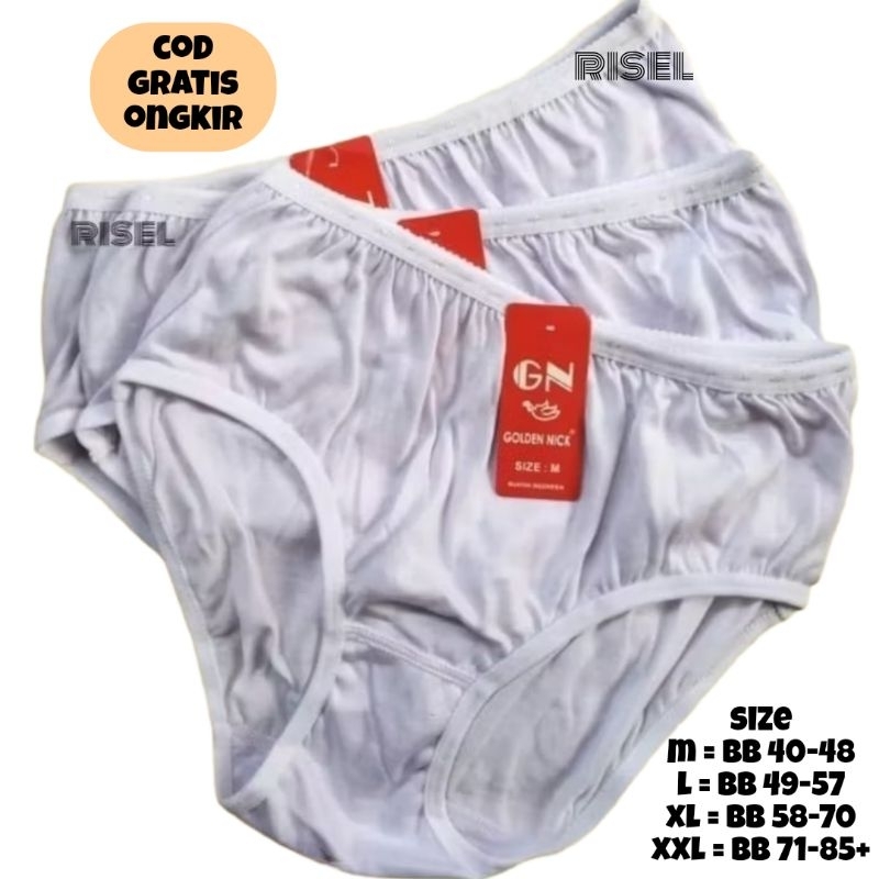 [6-12pcs] Cd Celana Dalam Wanita Dewasa Warna Putih Golden Nick Lusinan M L Xl