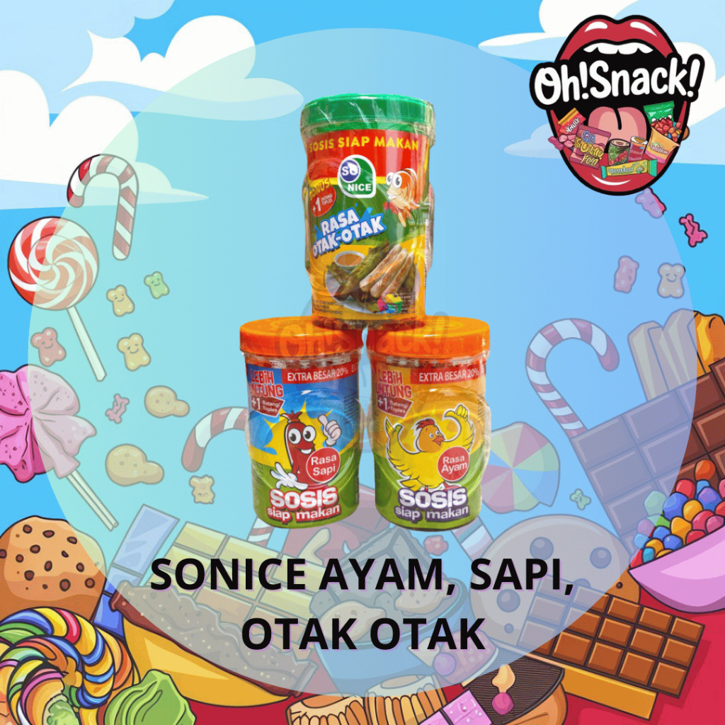 

Sosis So nice Siap Makan Rasa Ayam, Sapi, Otak Otak ( 1 Toples isi 24 Pcs + 1 Pcs) Sosis Sonice All Variant