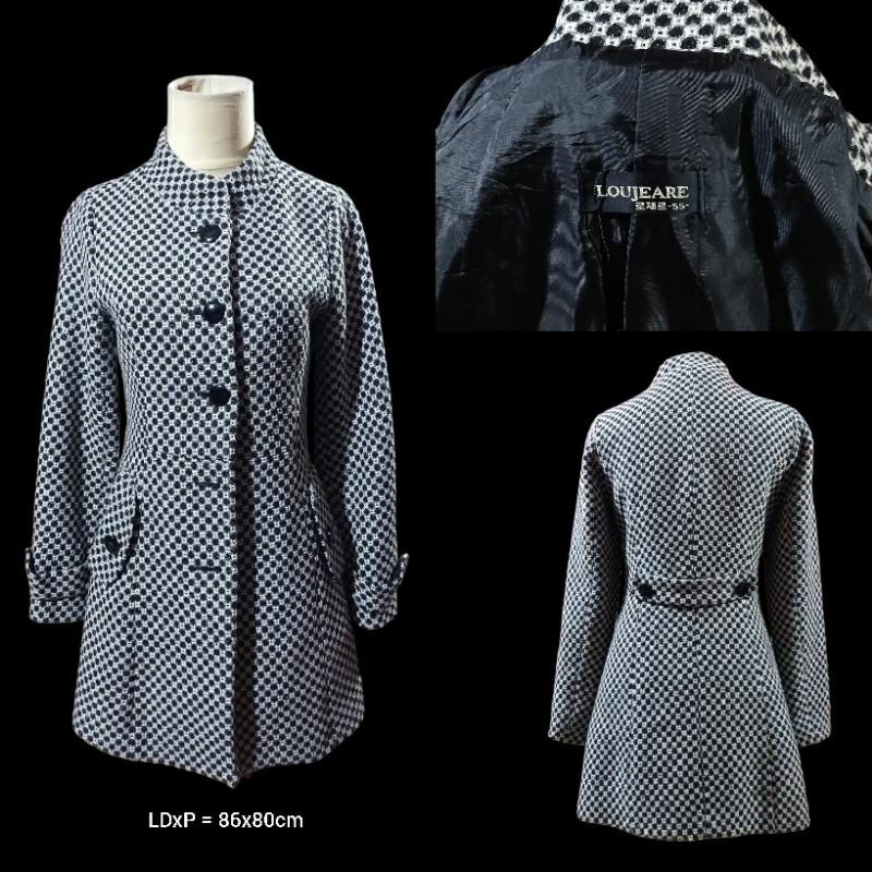 LOUJEARE long blazer houndstooth / long blazer / motif houndstooth / hs / monokrom / monochrome / ko