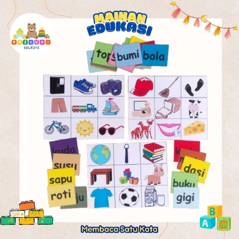 Mainan Edukasi Montessori Belajar Kata/Belajar Membaca/Flashcard/Busy Page