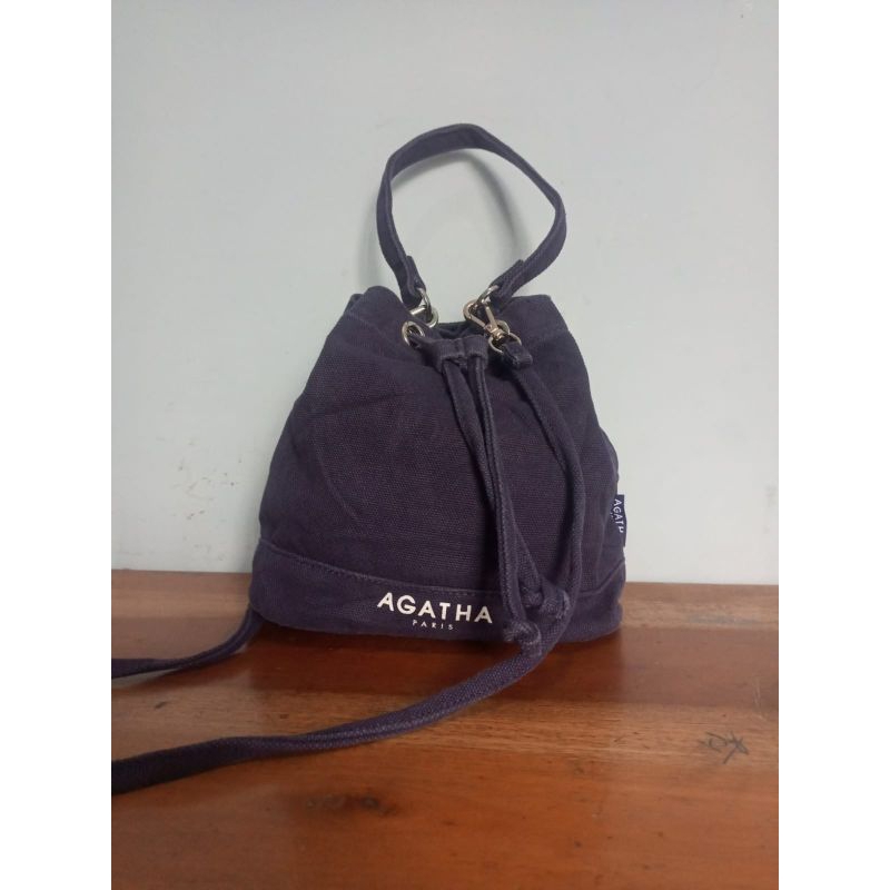 Sling bag / hand bag serut canvas jeans Agatha Paris