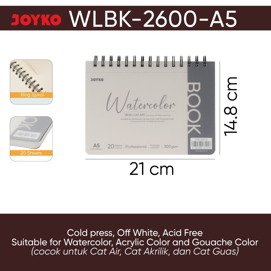 

Watercolor Book Joyko A5 WLBK-2600-A5 300 gsm 20 Sheets ( Buku Cat Air )