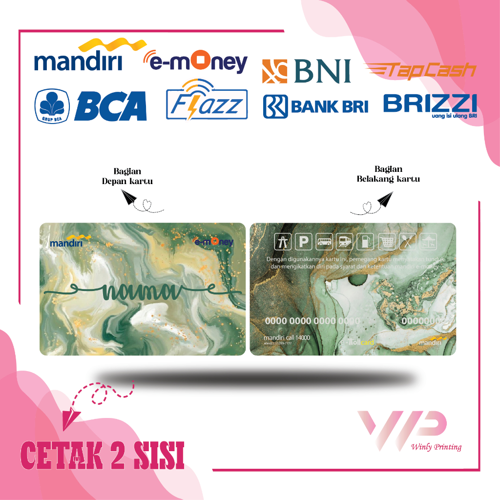 KARTU EMONEY GRADASI HIJAU GOLD PUTIH GLITTER 41 E MONEY E TOLL MANDIRI FLAZZ BCA GEN 2 BNI TAPCASH 