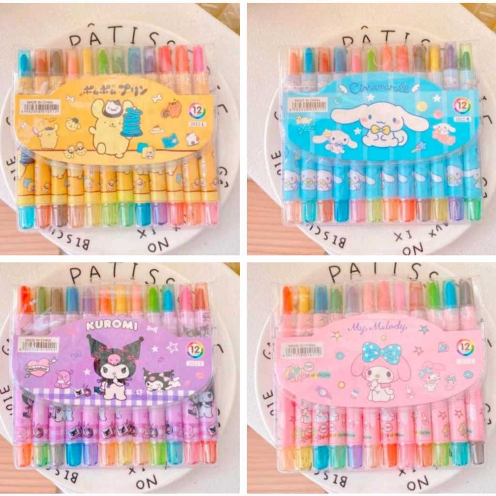 

READY CRAYON PUTAR SANRIO MELODY KUROMI CINAMOROL TIU TIU ISI 12 MACAM WARNA