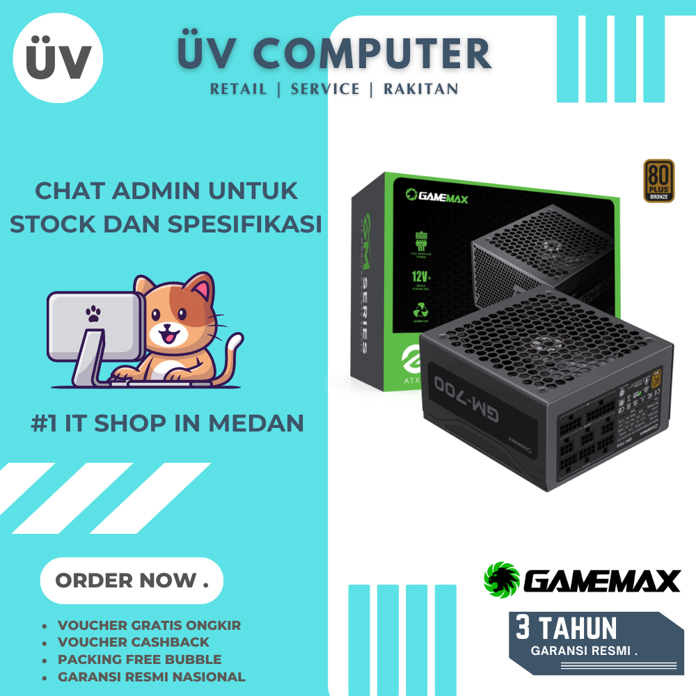 Power Supply PSU Internal PC Komputer Gamemax GM700 GM-700 700W | Black Hitam | Full Modular 80+ Plu