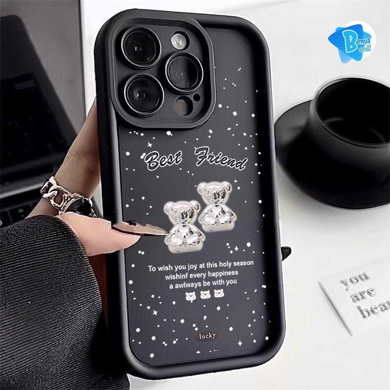 SS975 Silikon Case 3D Silver Bear Friend Softcase Casing Hp FOR OPPO A58 A60 A78 A74 A79 A83 F1S A29
