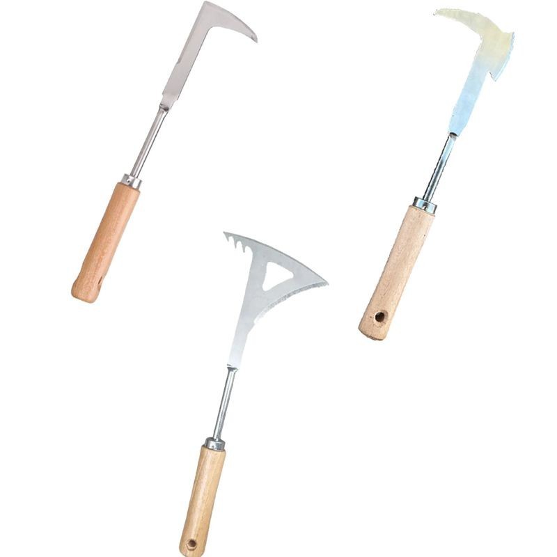 30CM Sabit Rumput Stainless Potong Rumput Gagang Kayu Alat Manual Alat Tebas Premium Terbaik