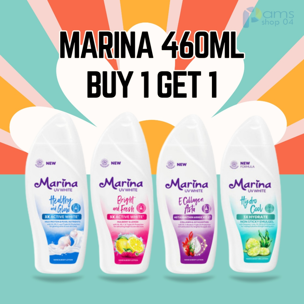 [BELI 1 GRATIS 1] 2PC uk besar 460ml MARINA UV WHITE HAND & BODY LOTION, MARINA UV WHITE COLLAGEN AS