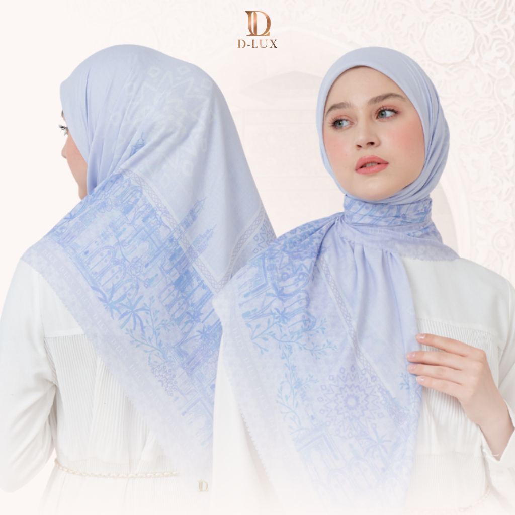 Jilbab Segi Empat Voal Motif Moroco Series Baby Blue by Dlux Hijab