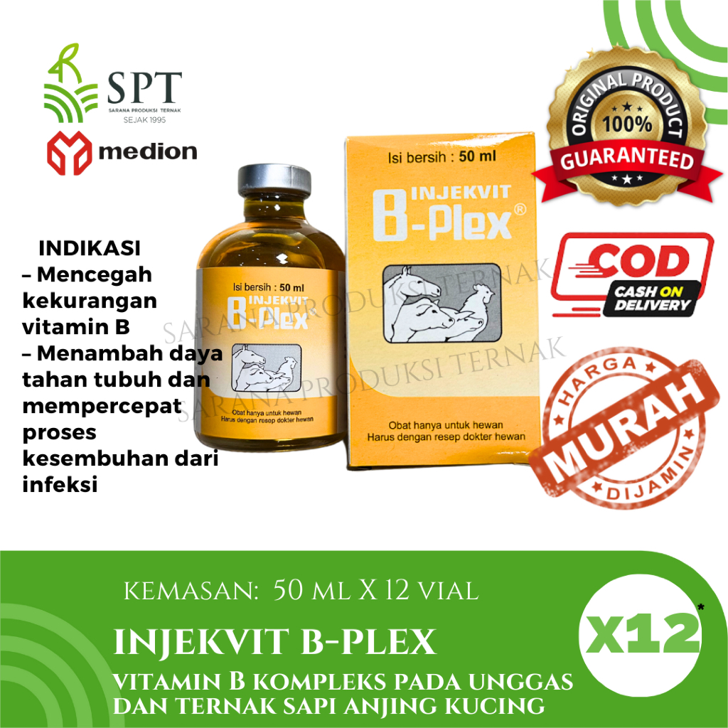 INJEKVIT B PLEX 50 ML X 12 BOTOL 1 DUS MEDION INJEKSI VITAMIN B KOMPLEKS 100ML VITAMIN AYAM SAPI