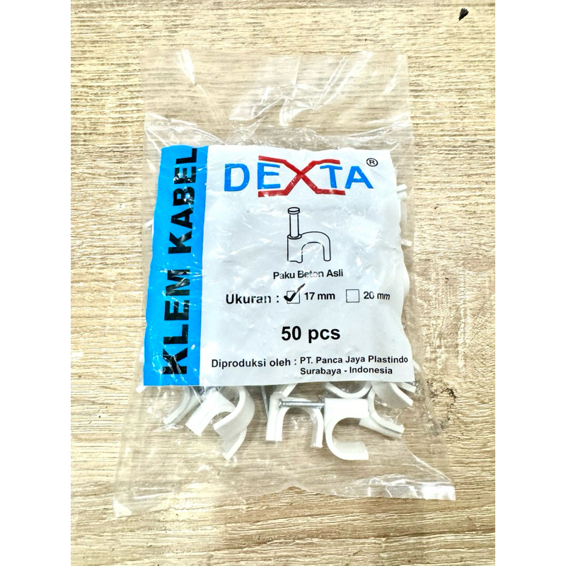 DEXTA KLEM KABEL NO 17MM / KLEM PIPA 5/8 ABU ABU / CABLE CLIP PAKU BETON 17 MM (isi 50pcs) GROSIR
