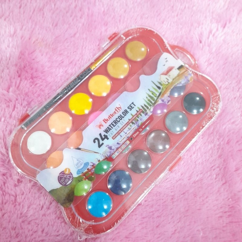 

Cat Air Butterfly 24 Warna Free Kuas / 24 Watercolor set Butterfly