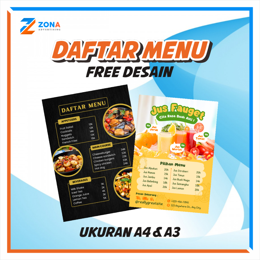 

DAFTAR MENU / BUKU MENU DAPAT 2 PCS FREE DESAIN + LAMINATING GLOSSY