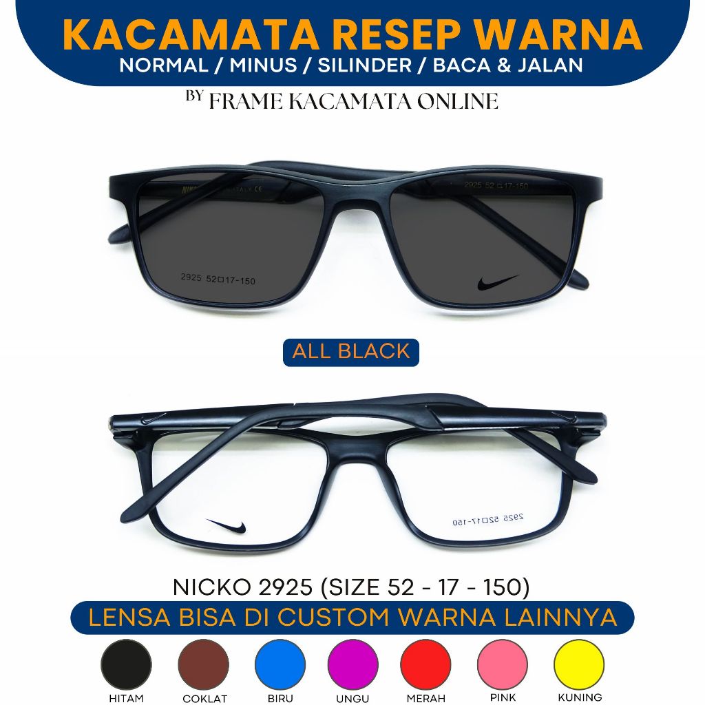 Kacamata hitam minus pria -0.25 s/d -600 Silinder -200 Nicko sunglasses minus silinder