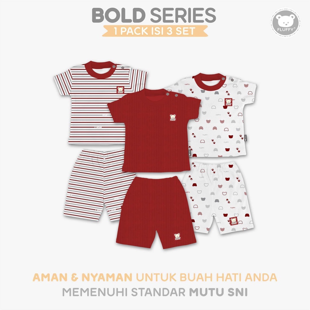 Fluffy Stelan Kaos Oblong Pendek Celana 3/4 Uk: M, L , 1, 2, 3 (Bold Merah) / Psg