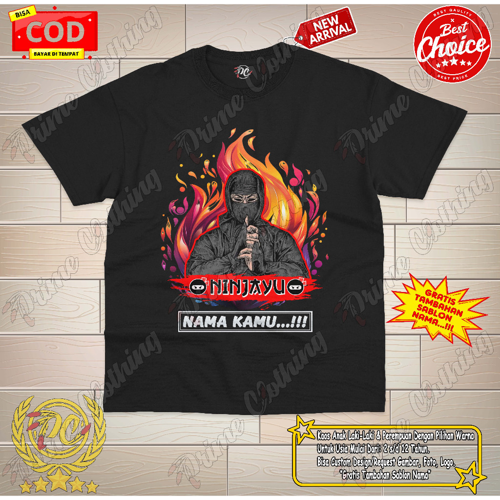 Kaos Anak Baju Anak Pakaian Atasan Anak Laki-laki & Perempuan Custom Design Gambar/Foto/Logo FF Ninj