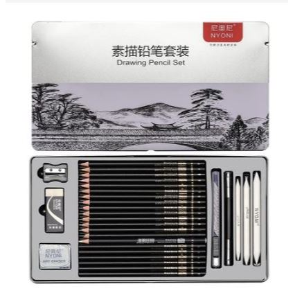 

Pencil Gambar Set 29 pcs Metal Tin Box Pensil Gambar Lukis Sketsa Paket Lengkap harga promo