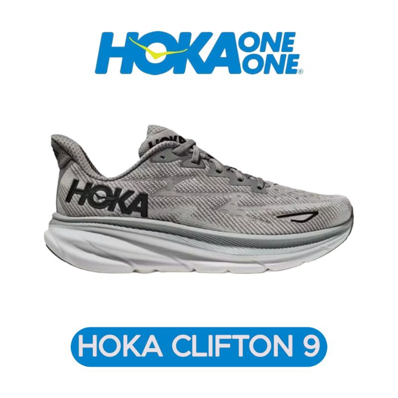 Sepatu Lari Hoka Clifton 9 Mens Road Running Shoes - Grey