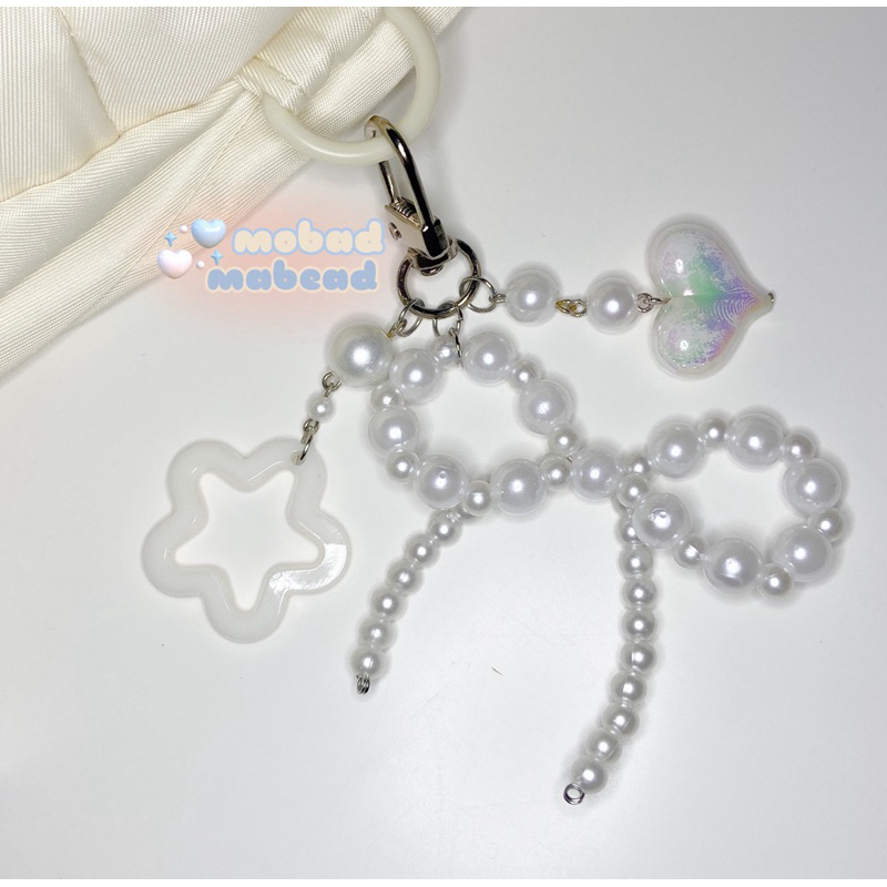 MABEAD | Gantungan Kunci Tas - Y2K Pearl Ribbon - heart ganci charm korea manik mote pita bintang ha