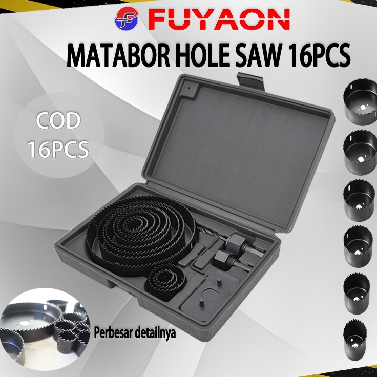 16 Buah Mata Bor Gergaji Lubang Kayu Set Set Mata Bor Kayu PVC Kit Mata Bor Gergaji Lubang