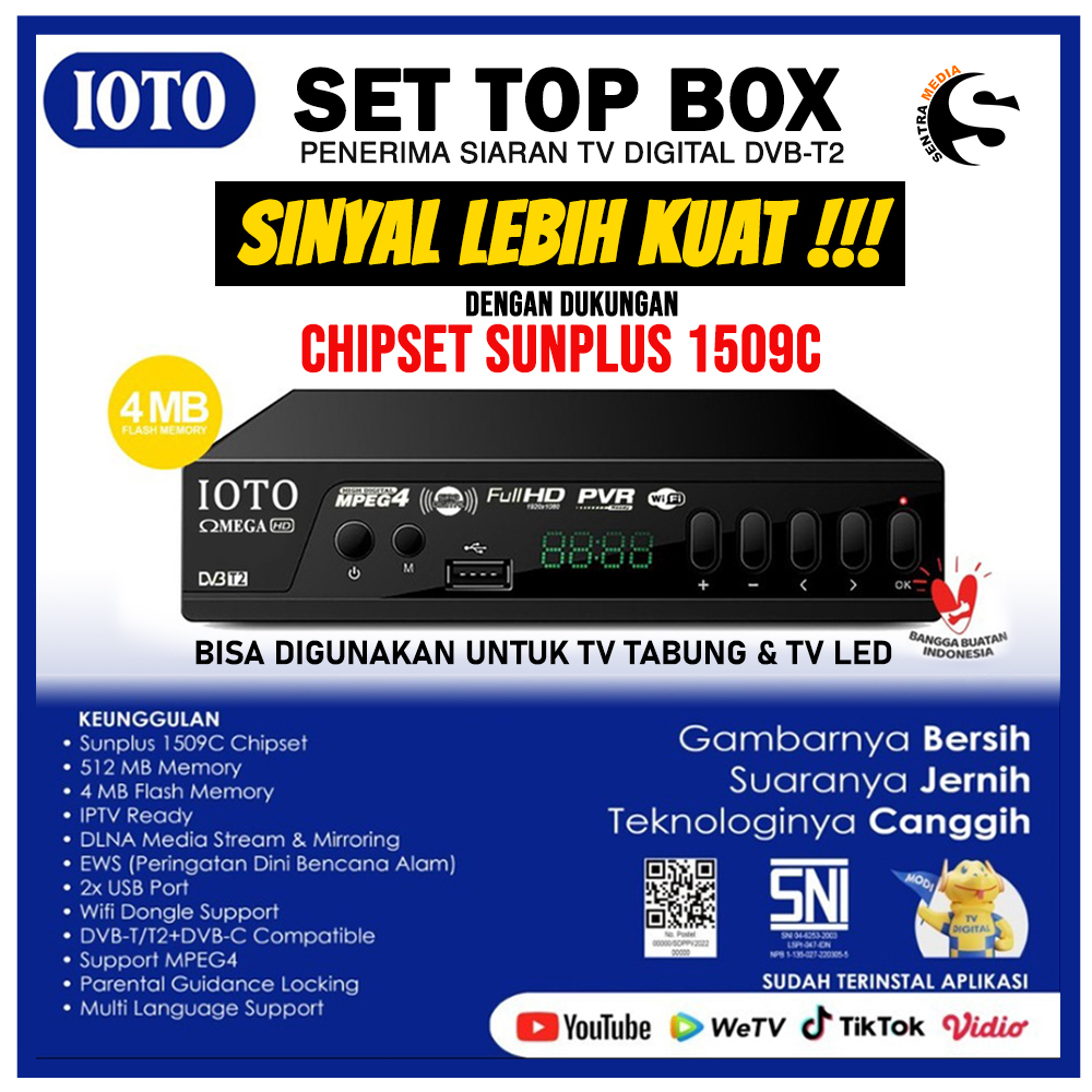 STB IOTO Omega , FINITO  & FREEBOX H1-SE Receiver Siaran Tv Digital Garansi resmi, Bisa Play Youtube
