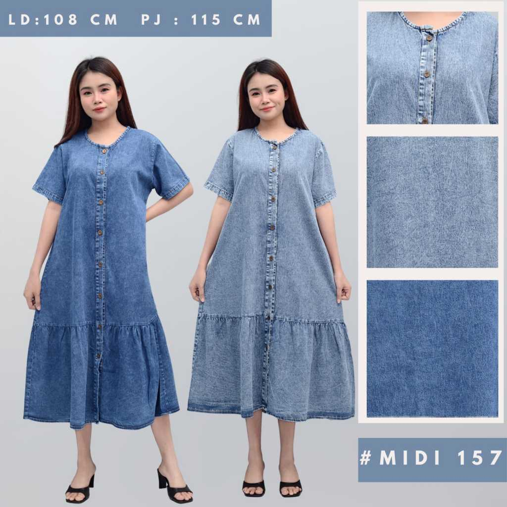 cod midi dres bahan jeans//midi dres tangan pendek//bagus buat busui//100% realpict foto