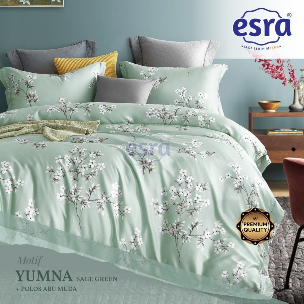 BEDCOVER SET SPREI KATUN LOKAL PREMIUM MOTIF YUMNA SAGE GREEN