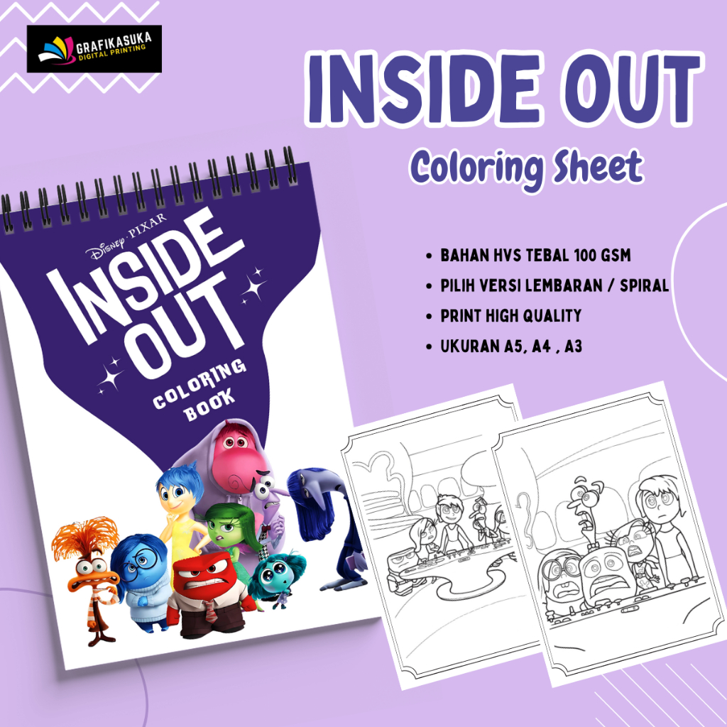 

INSIDE OUT Coloring Sheet 20 Lembar Kertas Mewarnai Sketsa Gambar Kartun INSIDE OUT Anak Paud TK SD HVS Tebal