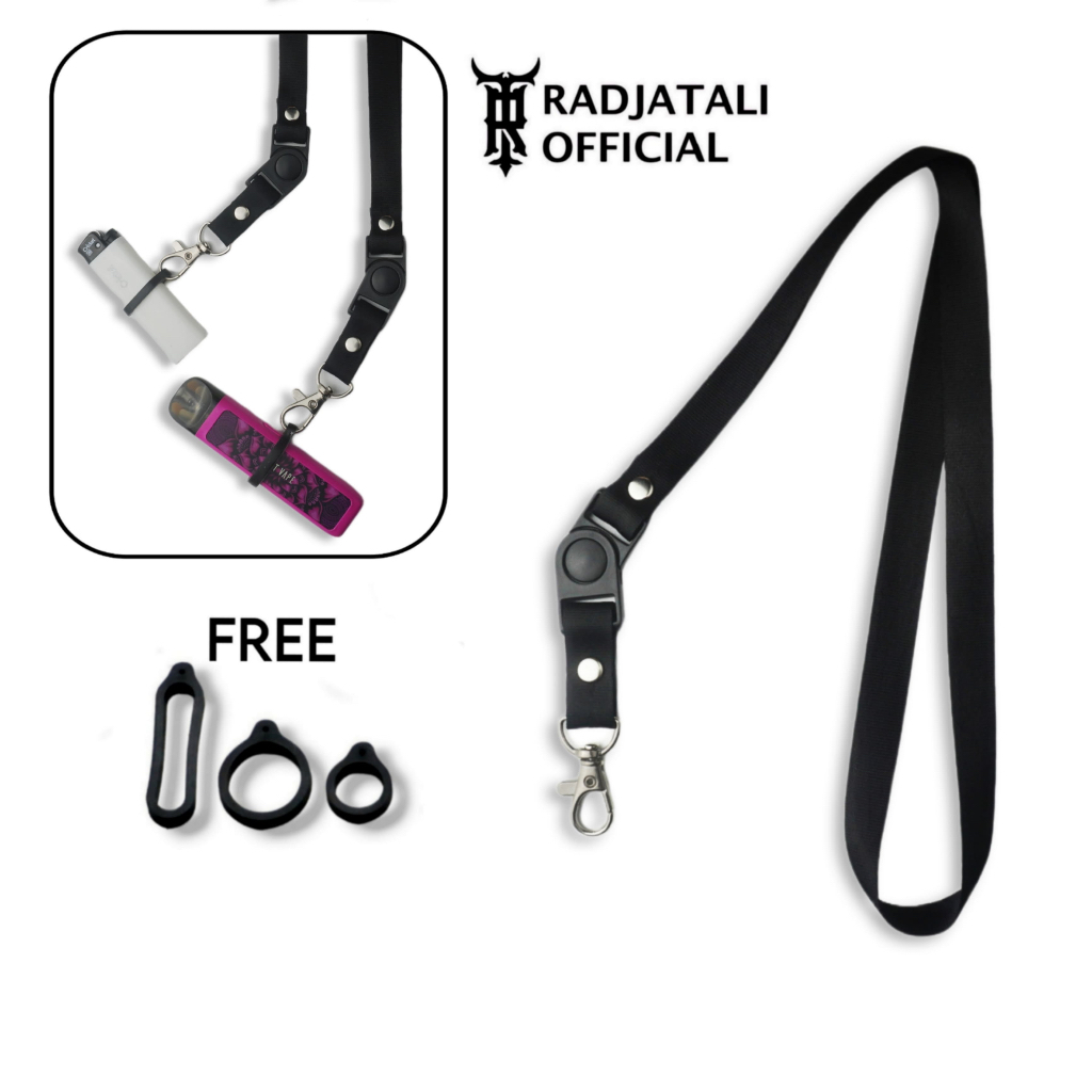 

Lanyard Hitam Polos 1.5cm Free 3 Karet Gantungan Tali Lanyard Universal