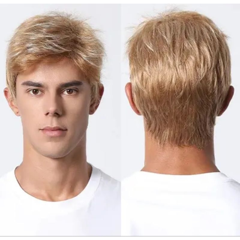 GRIYA REMA Wig Pria Pendek Wig Korean Style Wig Pendek Pria Wig Pendek Blonde Wig Pirang