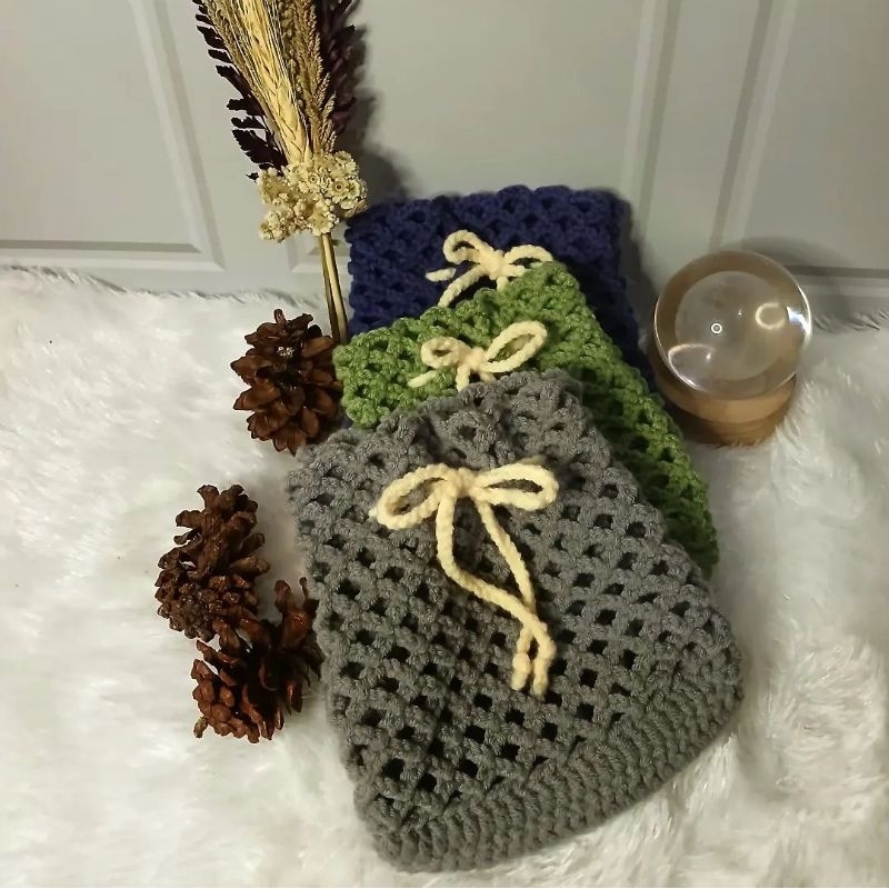 pouch jaring rajut, pouch make up, pouch rajut