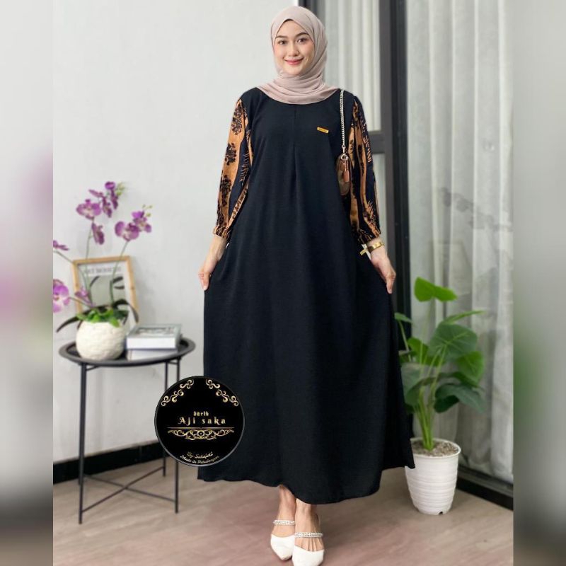 Lisha Dress Gamis Wanita Dewasa Crinkle Mix Rayon Motif
