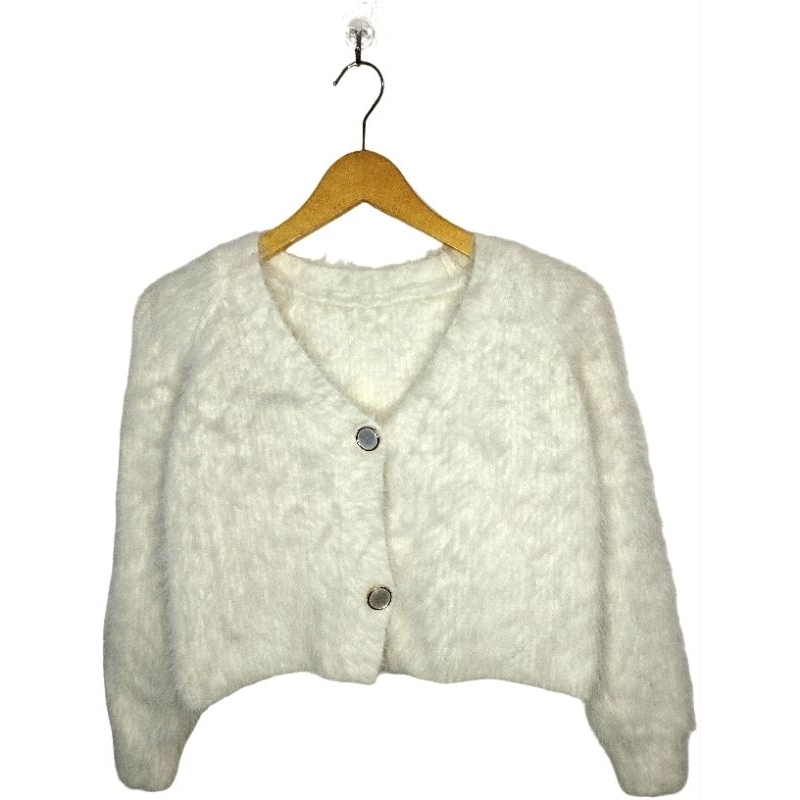 Cardigan Anggora V-Neck Crop White