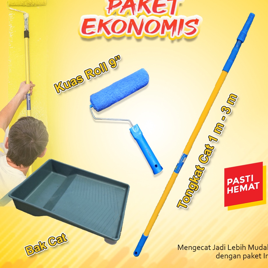 PAKET EKONOMIS Alat Cat Tongkat Kuas roll dan Bak cat rah kuas roll bak cat extension