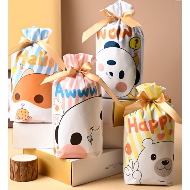 

Plastik Goodiebag Tali Serut 1pcs 23x15cm Packing Cookies kue dengan pita