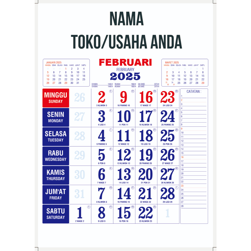 

kalender Kerja Polos / Sablon