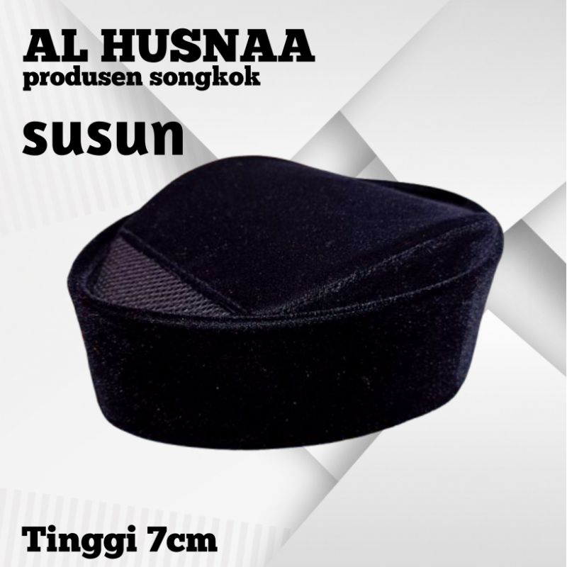 Songkok susun hitam, peci susun, kopyah susun, tinggi 7cm kualitas premium bahan halus tebal