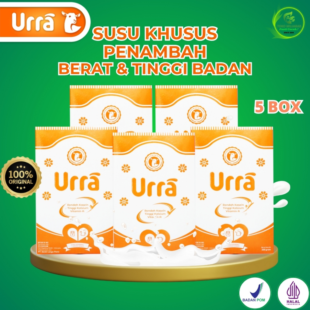 

URRA Susu Kambing Saneen Premium 200gr Rendah kasein Penambah Tinggi Badan dan Berat Badan - 5 Box