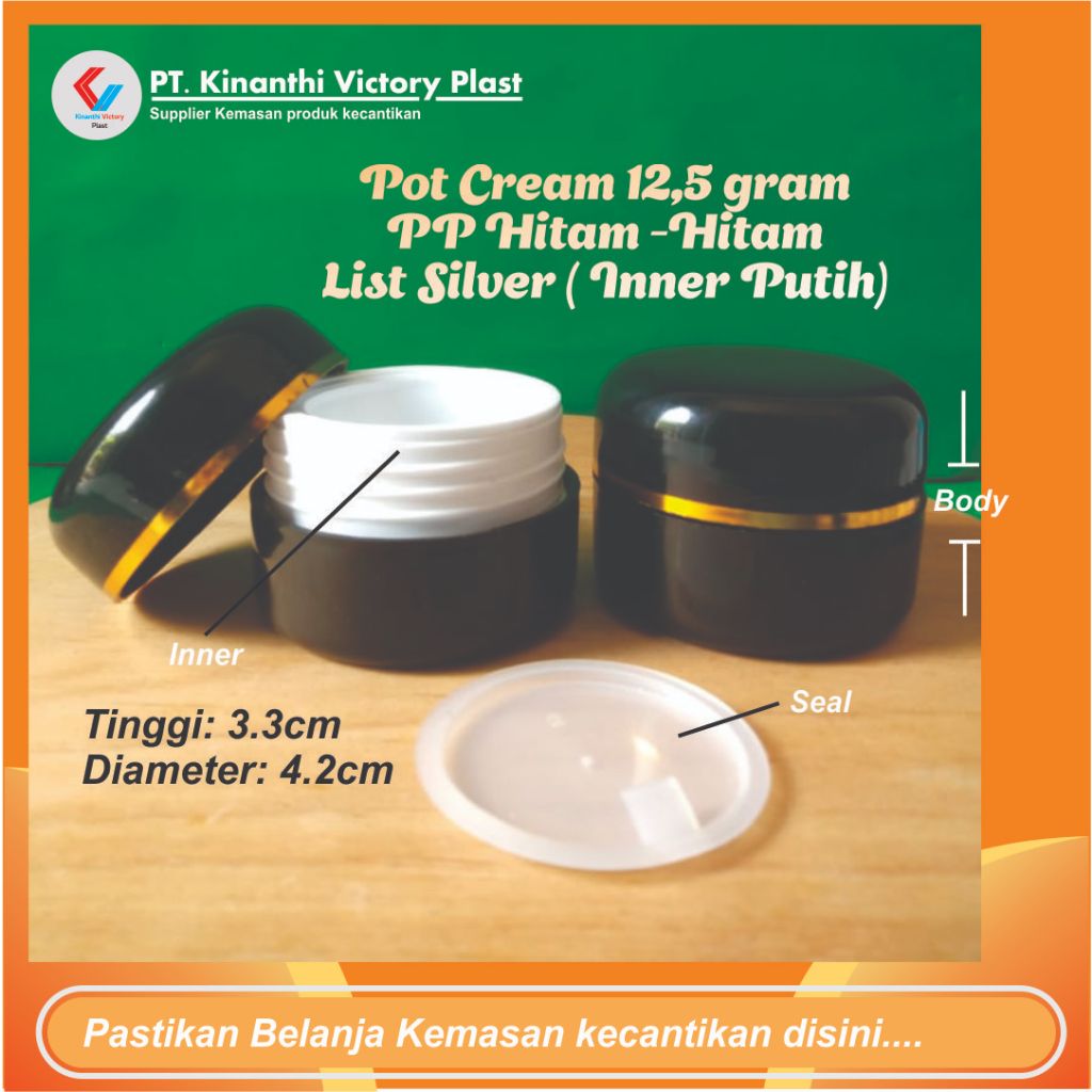 Pot Cream PP 12,5 gram Hitam - hitam list Gold