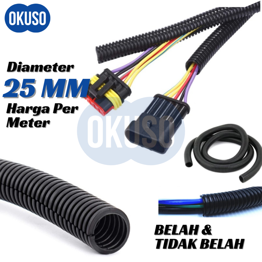 Selang Spiral Belah 25mm Fleksibel Conduit Pelindung Flexible Pembungkus Kabel Listrik Mobil Motor