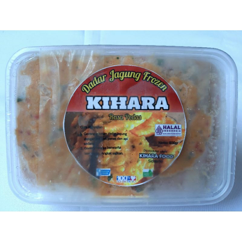 

KIHARA Dadar jagung frozen siap goreng rasa pedas.